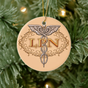 Oval koper Caduceus LPN Nurse Keramisch Ornament
