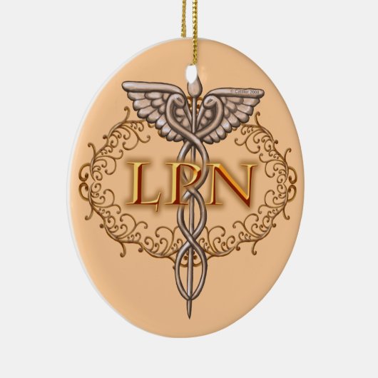 Oval koper Caduceus LPN Nurse Keramisch Ornament (Rechts)