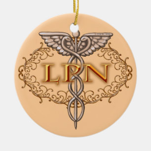 Oval koper Caduceus LPN Nurse Keramisch Ornament