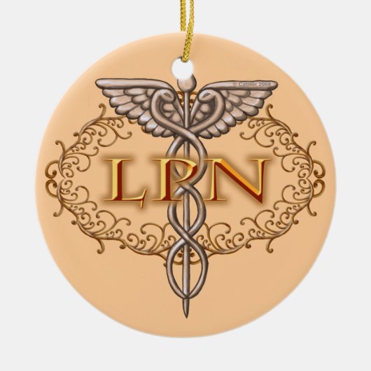 Oval koper Caduceus LPN Nurse Keramisch Ornament (Voorkant)