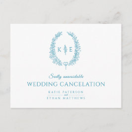 Oval leaf met blauwgroen annulering monogram bruil aankondigingskaart