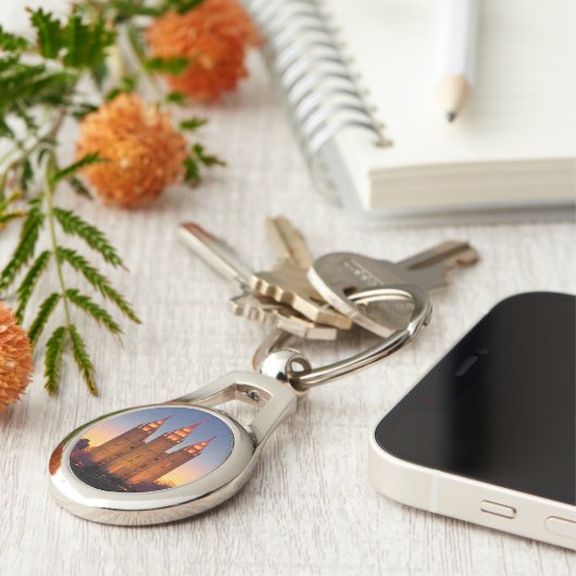 Oval Metal Sleutelhanger Salt Lake tempel bij sche (Zijkant)