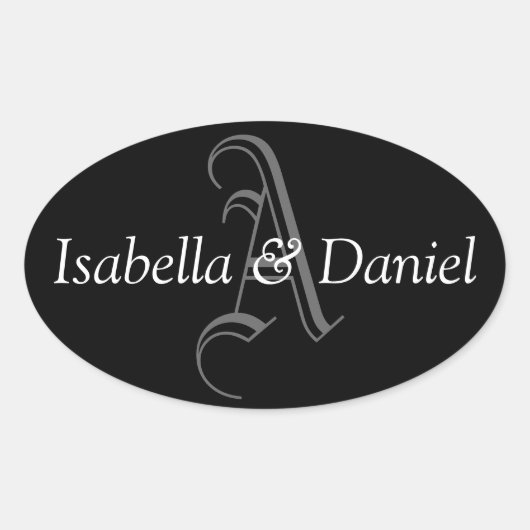 Oval Monogram A Wedding Favor Seal Stickers Black (Voorkant)