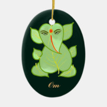 Oval Om Green Leaves Ganpati Ornament