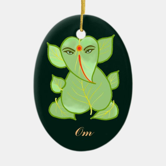 Oval Om Green Leaves Ganpati Ornament (Voorkant)