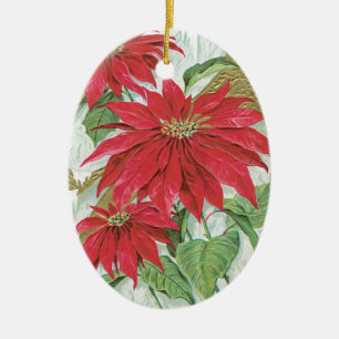 Oval Poinsettia Keramisch Ornament