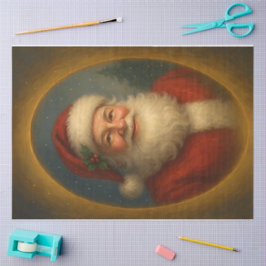 Oval Santa Christmas Portrait Decoupage Tissuepapier (Craft)