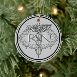 Oval Silver Caduceus RN Nurse Keramisch Ornament