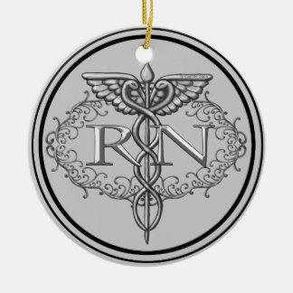 Oval Silver Caduceus RN Nurse Keramisch Ornament