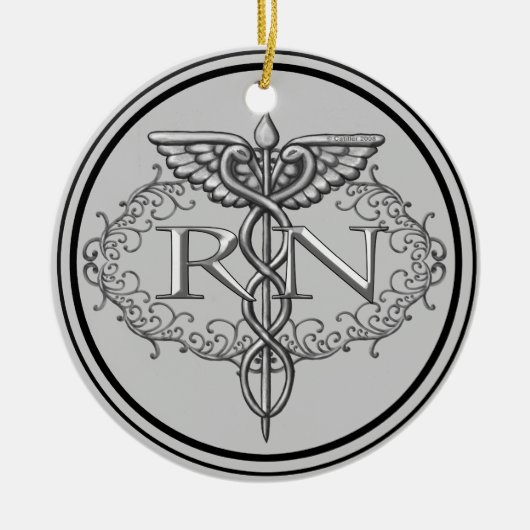 Oval Silver Caduceus RN Nurse Keramisch Ornament (Voorkant)