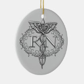 Oval Silver Caduceus RN Nurse Keramisch Ornament (Rechts)