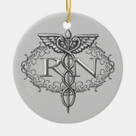 Oval Silver Caduceus RN Nurse Keramisch Ornament