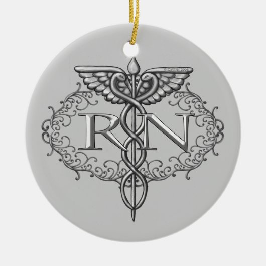 Oval Silver Caduceus RN Nurse Keramisch Ornament (Voorkant)