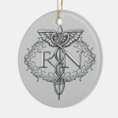 Oval Silver Caduceus RN Nurse Keramisch Ornament (Links)