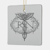 Oval Silver Caduceus RN Nurse Keramisch Ornament (Links)