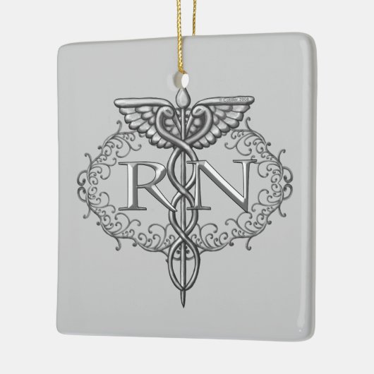Oval Silver Caduceus RN Nurse Keramisch Ornament (Links)