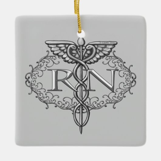 Oval Silver Caduceus RN Nurse Keramisch Ornament (Voorkant)
