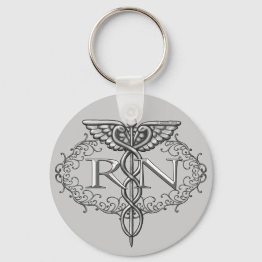 Oval Silver Caduceus RN Nurse Sleutelhanger (Voorkant)
