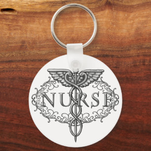 Oval Silver Caduceus Verpleegkundige Sleutelhanger