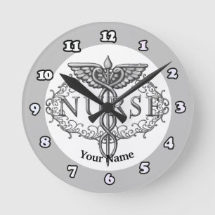 Oval Silver Nurse Caduceus klok