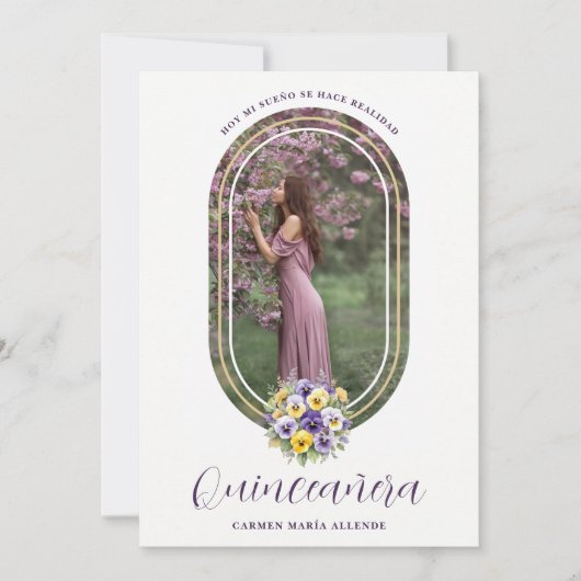 Oval Spanish Chic Floral Bouquet Photo Quinceañera Kaart (Voorkant)