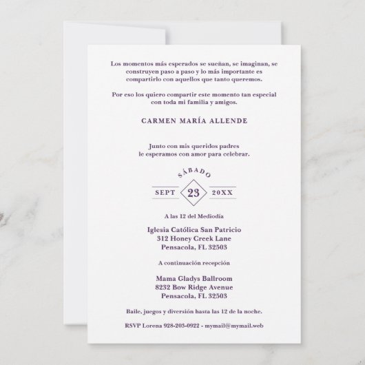 Oval Spanish Chic Floral Bouquet Photo Quinceañera Kaart (Achterkant)