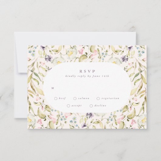 Oval Spring Boho Wildflower Pampas Wedding RSVP Kaartje (Voorkant)
