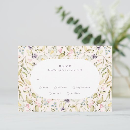 Oval Spring Boho Wildflower Pampas Wedding RSVP Kaartje (Staand voorkant)
