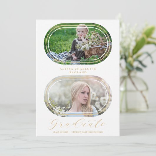 Oval Them & Now Modern 2 Photos Graduation Collage (Staand voorkant)