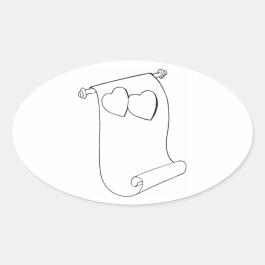 Oval Wedding Favor Seals Hearts Love Scroll Ovale Sticker (Voorkant)