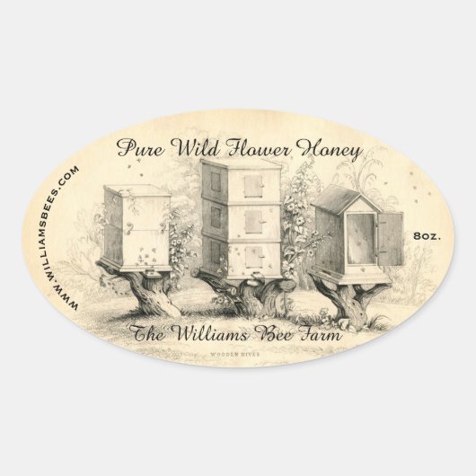  Ovale Bijen Hives Honey Jar Sticker (Voorkant)