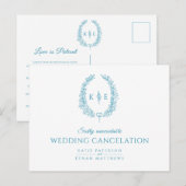 Ovale bladerkrans monogram trouw annulering turquo aankondigingskaart (Voorkant / Achterkant)