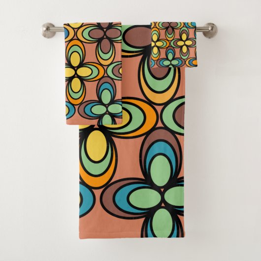 Ovale bloemen uit de jaren 70 bad handdoek (Insitu)
