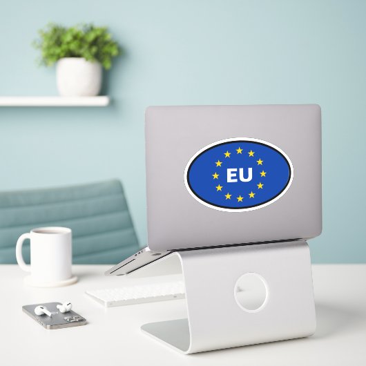 Ovale EU-vlag van de Europese Unie Vinyl Sticker (Laptop op bureau)
