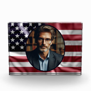 Ovale foto en Amerikaanse vlag,  met plooien