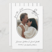 Ovale foto met dunne rand en een minimale strik save the date (Voorkant / Achterkant)