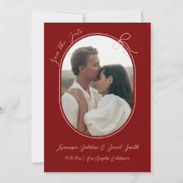 Ovale foto met dunne rand en een minimale strik save the date