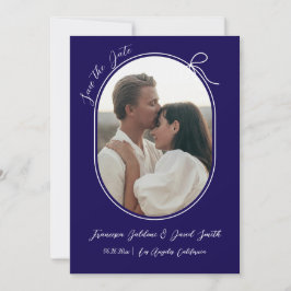 Ovale foto met dunne rand en een minimale strik save the date