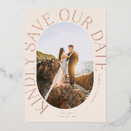 Ovale foto met folie Bewaar de datum gebogen Folie Uitnodiging