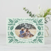 Ovale foto met vintage hulstbessen | Mintgroen Feestdagenkaart (Staand voorkant)