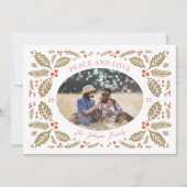 Ovale foto met vintage hulstbessen | Rood en goud Feestdagenkaart (Voorkant)