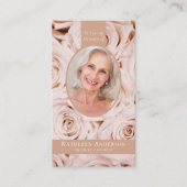 Ovale foto roze rozen herdenkingsgebedskaart contactkaartje (Voorkant)