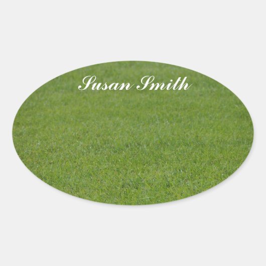 Ovale foto-sticker met naam - groen gras sticker (Voorkant)