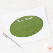Ovale foto-sticker met naam - groen gras sticker (Envelop)