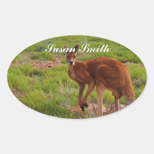 Ovale foto sticker met naam - rode kangoeroe (Voorkant)