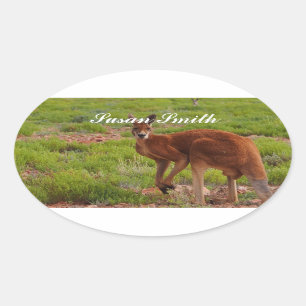 Ovale foto sticker met naam - rode kangoeroe