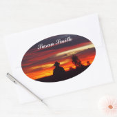 Ovale foto-sticker met naam - uitgaande zonsonderg ovale sticker (Envelop)