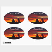 Ovale foto-sticker met naam - uitgaande zonsonderg ovale sticker (Vel)