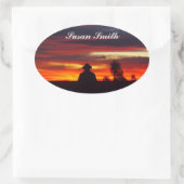 Ovale foto-sticker met naam - uitgaande zonsonderg ovale sticker (Tas)