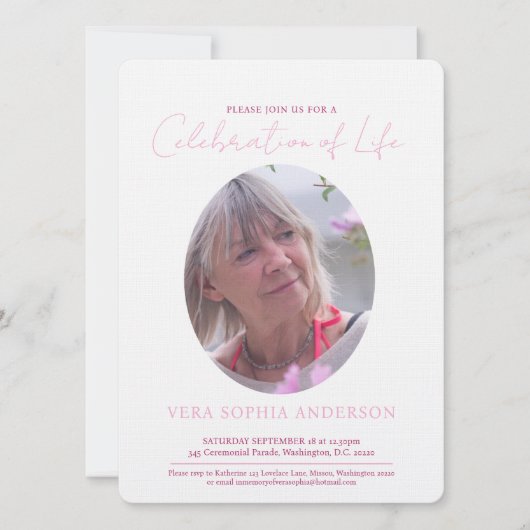 Ovale foto van Memorial Service roze Kaart (Voorkant)